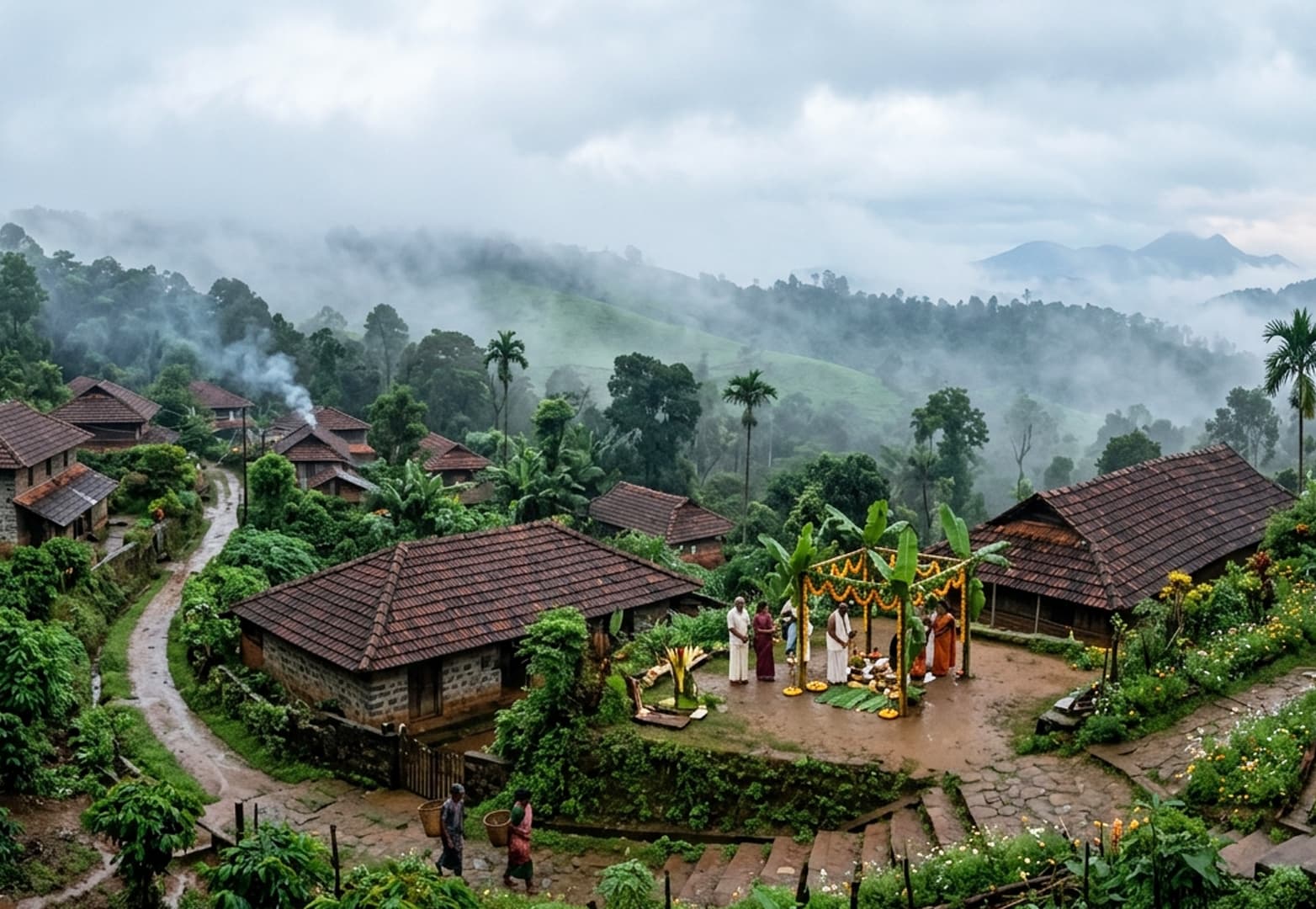 Kakkabe, Coorg — Foothill villages at the edge of Brahmagiri's cloud line.