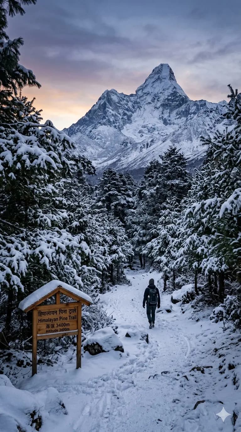 Mountain & Snow — Pine-scented, cool-evening, Himalayan-framed.