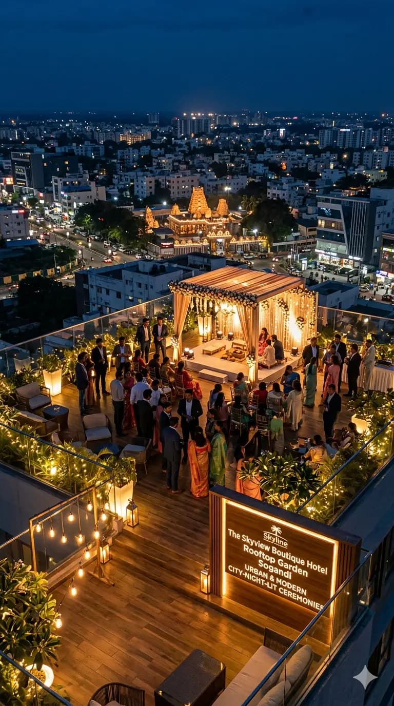 Urban & Modern — Rooftops, boutique hotels, city-night-lit ceremonies.